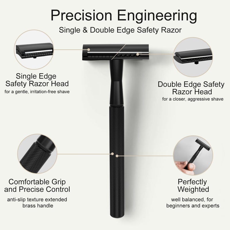 THURLADY Safety Razor with Stand, Single Blade Razors for Men and Women, Reusable Metal Razor, with 10 Double Edge Blades, Smooth Close Shave, Plastic Free, Matte Black - Image 3